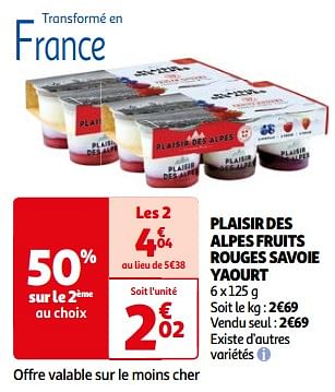Promoties Plaisir des alpes fruits rouges savoie yaourt - Savoie Yaourt - Geldig van 26/03/2024 tot 01/04/2024 bij Auchan