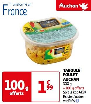 Promotions Taboulé poulet auchan - Produit Maison - Auchan Ronq - Valide de 26/03/2024 à 01/04/2024 chez Auchan Ronq