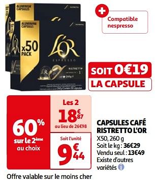 Promoties Capsules café ristretto l`or - Douwe Egberts - Geldig van 26/03/2024 tot 01/04/2024 bij Auchan