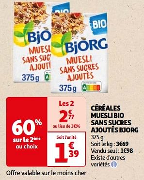 Promotions Céréales muesli bio sans sucres ajoutés bjorg - Bjorg - Valide de 26/03/2024 à 01/04/2024 chez Auchan Ronq