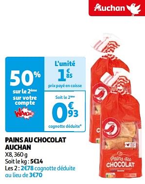 Promotions Pains au chocolat auchan - Produit Maison - Auchan Ronq - Valide de 26/03/2024 à 01/04/2024 chez Auchan Ronq
