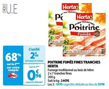 Promoties Poitrine fumée fines tranches herta - Herta - Geldig van 26/03/2024 tot 01/04/2024 bij Auchan