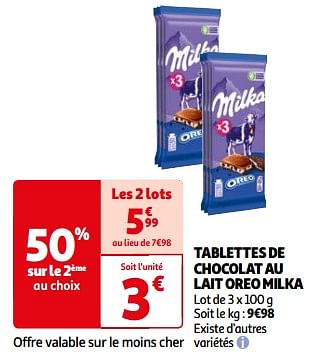 Promotions Tablettes de chocolat au lait oreo milka - Milka - Valide de 26/03/2024 à 01/04/2024 chez Auchan Ronq
