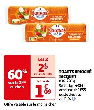 Promotions Toasts brioché jacquet - Jacquet - Valide de 26/03/2024 à 01/04/2024 chez Auchan Ronq