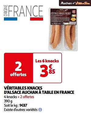 Promotions Véritables knacks d`alsace auchan à table en france - Produit Maison - Auchan Ronq - Valide de 26/03/2024 à 01/04/2024 chez Auchan Ronq