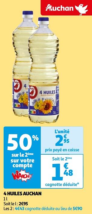 Promoties 4 huiles auchan - Huismerk - Auchan - Geldig van 26/03/2024 tot 01/04/2024 bij Auchan