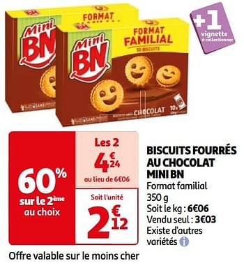 Promotions Biscuits fourrés au chocolat mini bn - BN - Valide de 26/03/2024 à 01/04/2024 chez Auchan Ronq