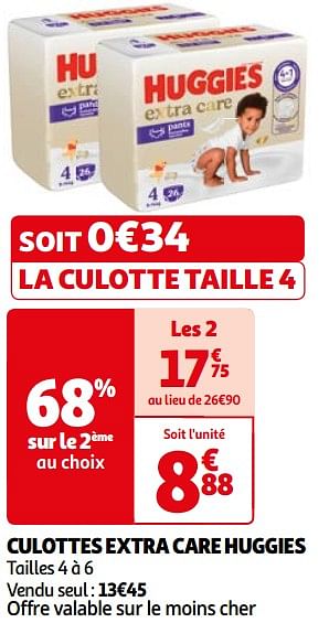 Promotions Culottes extra care huggies - Huggies - Valide de 26/03/2024 à 01/04/2024 chez Auchan Ronq