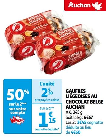 Promotions Gaufres liégeoises au chocolat belge auchan - Produit Maison - Auchan Ronq - Valide de 26/03/2024 à 01/04/2024 chez Auchan Ronq