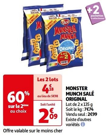 Promotions Monster munch salé original - Vico - Valide de 26/03/2024 à 01/04/2024 chez Auchan Ronq