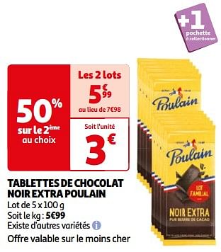 Promoties Tablettes de chocolat noir extra poulain - Poulain - Geldig van 26/03/2024 tot 01/04/2024 bij Auchan