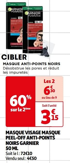 Promotions Masque visage masque peel-off anti-points noirs garnier - Garnier - Valide de 26/03/2024 à 01/04/2024 chez Auchan Ronq