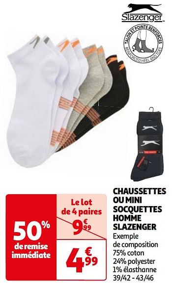 Promotions Chaussettes ou mini socquettes homme slazenger - Slazenger - Valide de 26/03/2024 à 01/04/2024 chez Auchan Ronq