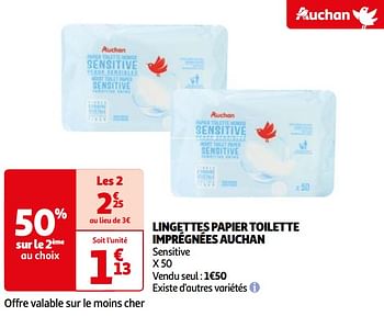 Promoties Lingettes papier toilette imprégnées auchan - Huismerk - Auchan - Geldig van 26/03/2024 tot 01/04/2024 bij Auchan