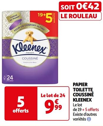 Promoties Papier toilette coussiné kleenex - Kleenex - Geldig van 26/03/2024 tot 01/04/2024 bij Auchan