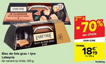 Promotions Bloc de foie gras + lyre labeyrie - Labeyrie - Valide de 27/03/2024 à 08/04/2024 chez Carrefour