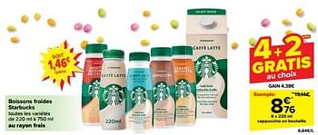 Promotions Cappuccino en bouteille - Starbucks - Valide de 27/03/2024 à 08/04/2024 chez Carrefour