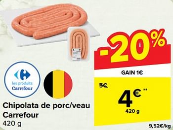 Promoties Chipolata de porc-veau carrefour - Huismerk - Carrefour  - Geldig van 27/03/2024 tot 08/04/2024 bij Carrefour