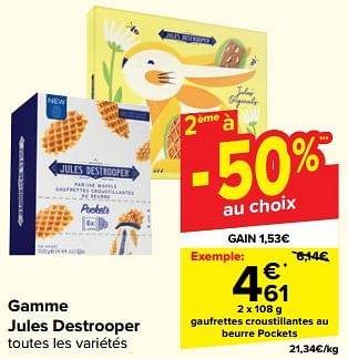 Promoties Gaufrettes croustillantes au beurre pockets - Jules Destrooper - Geldig van 27/03/2024 tot 08/04/2024 bij Carrefour