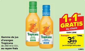 Promoties Jus d’orange sans pulpe - Tropicana - Geldig van 27/03/2024 tot 08/04/2024 bij Carrefour