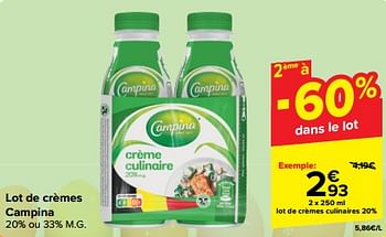 Promoties Lot de crèmes culinaires 20% - Campina - Geldig van 27/03/2024 tot 08/04/2024 bij Carrefour