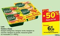 Promotions Lot de lasagnes bolognese - Come a Casa - Valide de 27/03/2024 à 08/04/2024 chez Carrefour