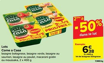 Promoties Lot de lasagnes bolognese - Come a Casa - Geldig van 27/03/2024 tot 08/04/2024 bij Carrefour