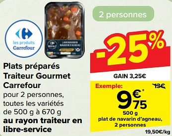 Promotions Plats préparés traiteur gourmet carrefour plat de navarin d’agneau, 2 personnes - Produit maison - Carrefour  - Valide de 27/03/2024 à 08/04/2024 chez Carrefour