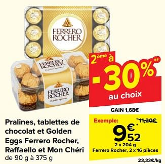 Promoties Pralines, tablettes de chocolat et golden eggs ferrero rocher - Ferrero - Geldig van 27/03/2024 tot 08/04/2024 bij Carrefour