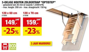 Promotions 3 delige houten zoldertrap optistep - Optistep - Valide de 27/03/2024 à 07/04/2024 chez Hubo