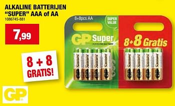 Promoties Alkaline batterijen super aaa of aa - GP - Geldig van 27/03/2024 tot 07/04/2024 bij Hubo