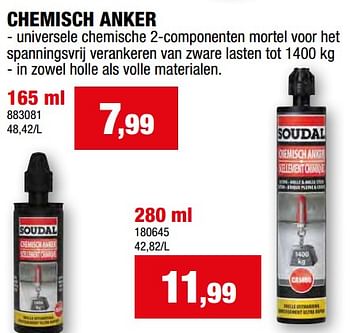 Promotions Chemisch anker - Soudal - Valide de 27/03/2024 à 07/04/2024 chez Hubo