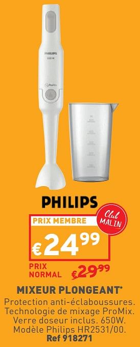 Promoties Mixeur plongeant philips hr2531-00 - Philips - Geldig van 27/03/2024 tot 31/03/2024 bij Trafic