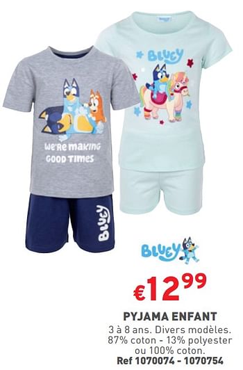 Promoties Pyjama enfant - Bluey - Geldig van 27/03/2024 tot 31/03/2024 bij Trafic