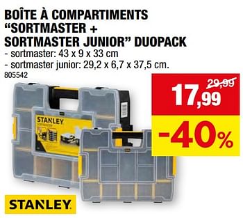 Promoties Boîte à compartiments sortmaster + sortmaster junior duopack - Stanley - Geldig van 27/03/2024 tot 07/04/2024 bij Hubo