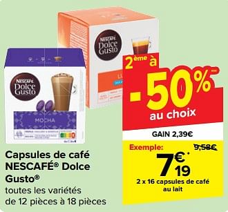 Promoties Capsules de café au lait - Nescafe - Geldig van 27/03/2024 tot 08/04/2024 bij Carrefour