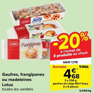 Promotions Gaufres de liège mini suzy - Lotus Bakeries - Valide de 27/03/2024 à 08/04/2024 chez Carrefour