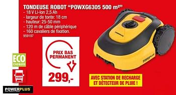 Promotions Powerplus tondeuse robot powxg6305 - Powerplus - Valide de 27/03/2024 à 07/04/2024 chez Hubo