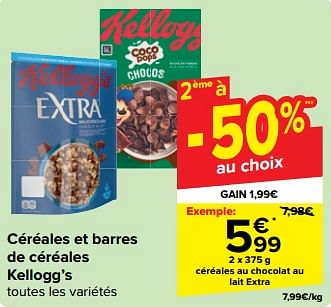 Promoties Céréales au chocolat au lait extra - Kellogg's - Geldig van 27/03/2024 tot 08/04/2024 bij Carrefour