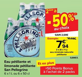 Promotions Eau minérale naturelle pétillante - San Pellegrino - Valide de 27/03/2024 à 08/04/2024 chez Carrefour