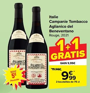 Promotions Italie campanie tombacco aglianico del beneventano rouge - Vins rouges - Valide de 27/03/2024 à 08/04/2024 chez Carrefour