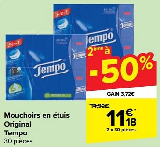 Promoties Mouchoirs en étuis original tempo - Tempo - Geldig van 27/03/2024 tot 08/04/2024 bij Carrefour