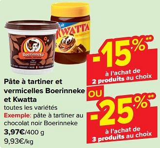Promotions Pâte à tartiner au chocolat noir boerinneke - 't Boerinneke - Valide de 27/03/2024 à 08/04/2024 chez Carrefour