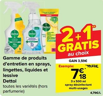 Promotions Spray désinfectant multi-usages - Dettol - Valide de 27/03/2024 à 08/04/2024 chez Carrefour