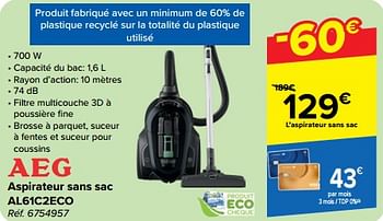 Promotions Aeg aspirateur sans sac al61c2eco - AEG - Valide de 27/03/2024 à 08/04/2024 chez Carrefour