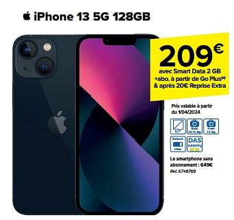 Promoties Apple iphone 13 5g 128gb - Apple - Geldig van 27/03/2024 tot 08/04/2024 bij Carrefour
