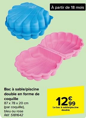 Promoties Bac à sable-piscine double en forme de coquille - Huismerk - Carrefour  - Geldig van 27/03/2024 tot 08/04/2024 bij Carrefour