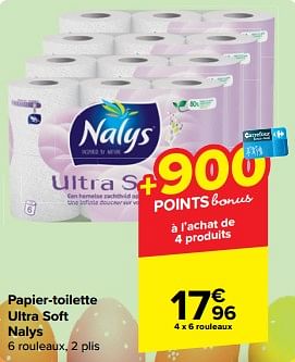 Promoties Papier-toilette ultra soft nalys - Nalys - Geldig van 27/03/2024 tot 08/04/2024 bij Carrefour