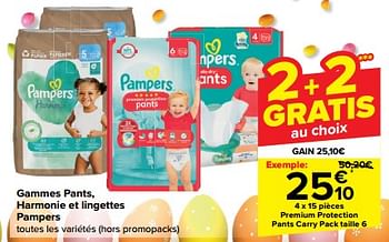 Promotions Premium protection pants carry pack taille 6 - Pampers - Valide de 27/03/2024 à 08/04/2024 chez Carrefour