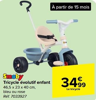 Promoties Tricycle évolutif enfant - Smoby - Geldig van 27/03/2024 tot 08/04/2024 bij Carrefour